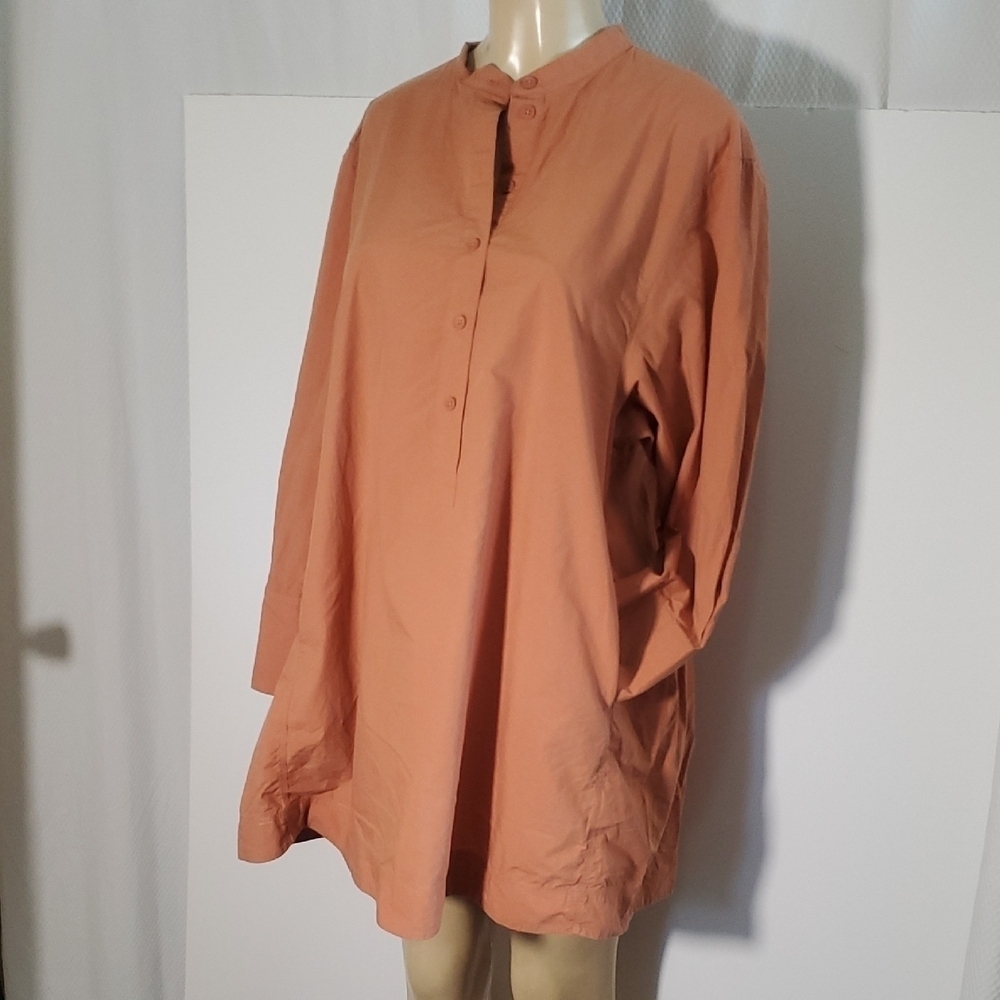 Cos 100% Cotton Collarless Mini Shirt Dress Women's Button-Up Size 4